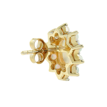 Opal Vintage Style Cluster Stud 14K Yellow Gold Earrings