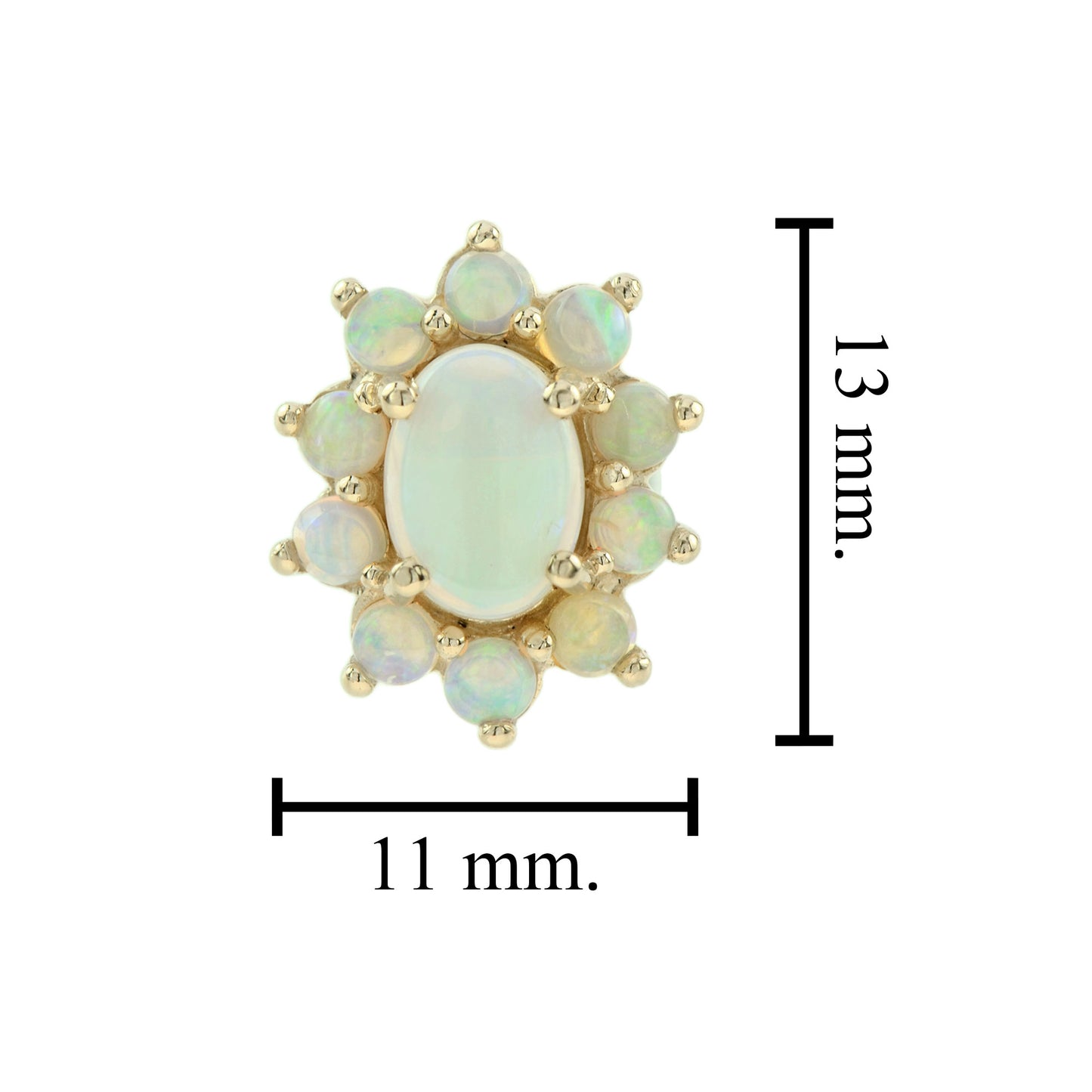 opal vintage style cluster stud 14k yellow gold earrings
