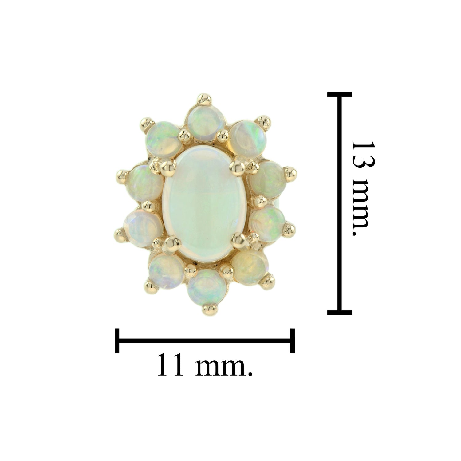 Opal Vintage Style Cluster Stud 14K Yellow Gold Earrings