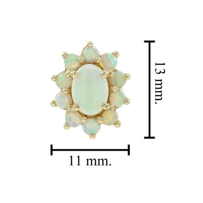 Opal Vintage Style Cluster Stud 14K Yellow Gold Earrings