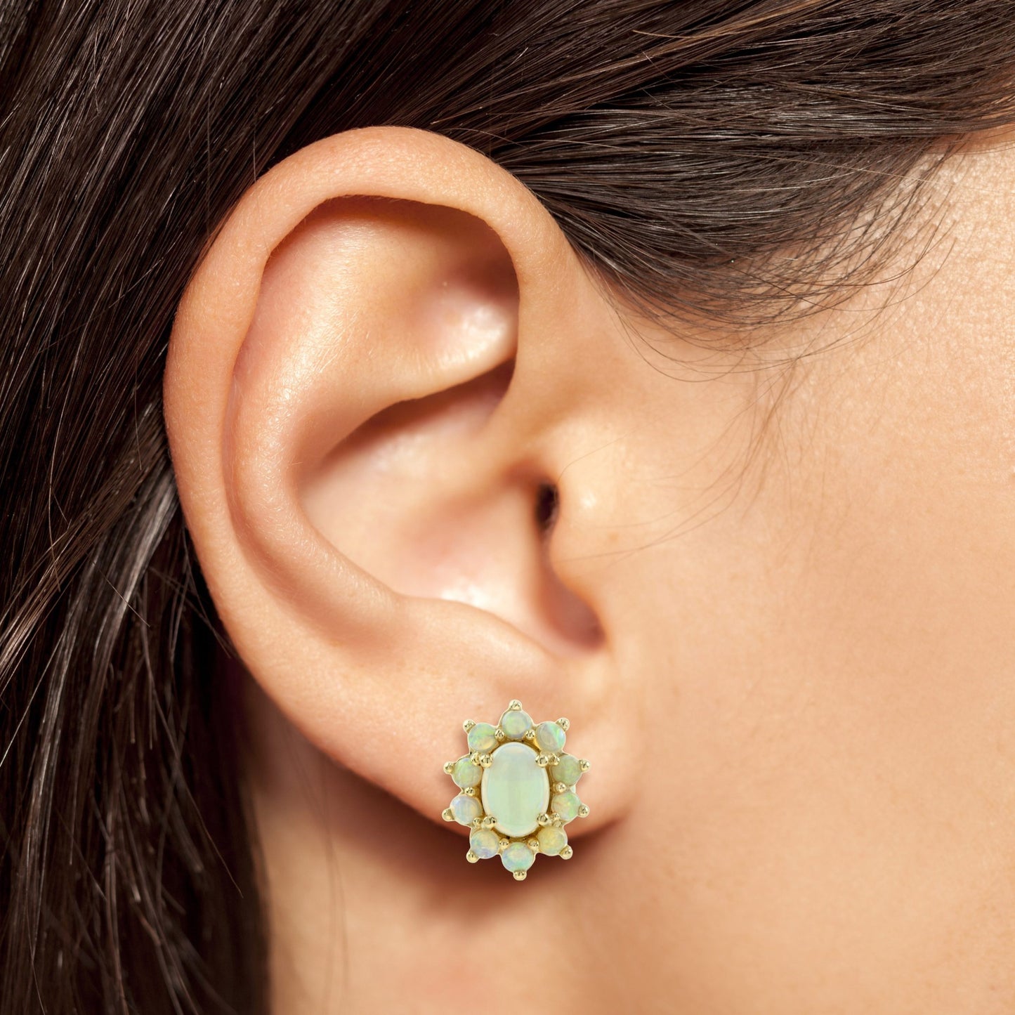 opal vintage style cluster stud 14k yellow gold earrings