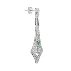 Гауһар тастар мен изумрудтар және оникс Art Deco стиліндегі 14 каратты ақ алтыннан жасалған сырғалар