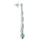 Green Emerald & Blue Sapphire and Diamond Vintage Art Deco Style Drop Earrings