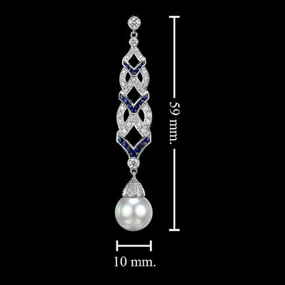 White South Sea Pearl with Blue Sapphire & Diamond Drop 18K White Gold Earrings