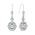 Emerald Cut Blue Topaz & Diamond Halo Drop Dangle Hook 14K White Gold Earrings