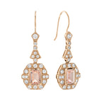 Peach Morganite & Diamond Vintage Inspire Art Deco Style Drop Rose Gold Earrings