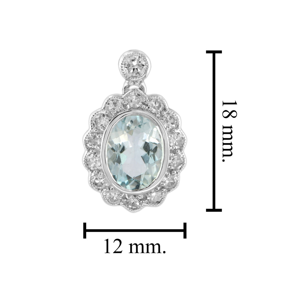 3.40 Ctw Edwardian Style Oval Aquamarine Diamond Halo 14K White Gold Drop Earrings