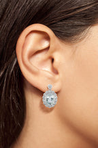3.40 Ctw Edwardian Style Oval Aquamarine Diamond Halo 14K White Gold Drop Earrings