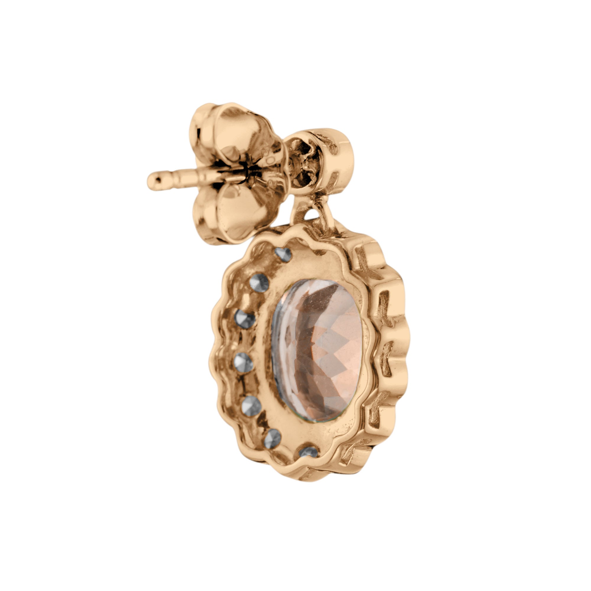 Peach Orange Morganite &amp; Diamond Vintage Style Drop 14K Rose Gold Earrings