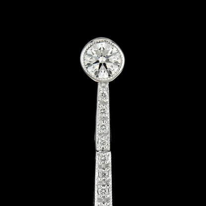 Blue Sapphire &amp; Diamond Art Deco Style Circle Ring Drop White Gold Earrings