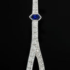 Blue Sapphire & Diamond Art Deco Style Circle Ring Drop White Gold Earrings