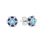 Round Blue Topaz & Blue Sapphire and Diamond Target 14K White Gold Stud Earrings