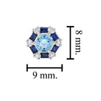 Round Blue Topaz & Blue Sapphire and Diamond Target 14K White Gold Stud Earrings
