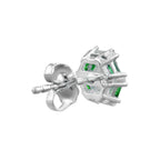 Round Cut Diamond & Green Emerald Halo Stud 14K White Gold Earrings