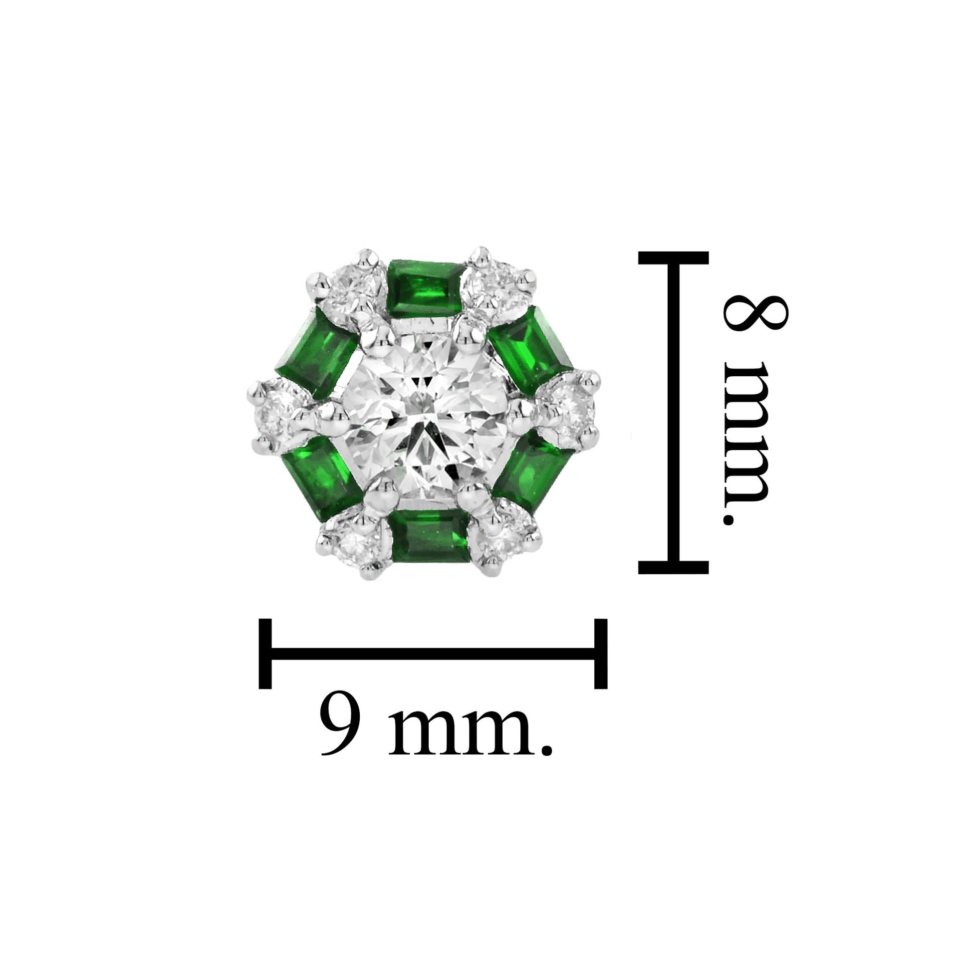 Round Cut Diamond & Green Emerald Halo Stud 14K White Gold Earrings