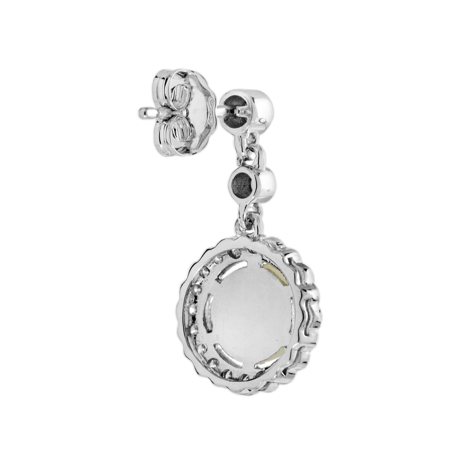 Opal & Diamond Vintage Style Halo Drop White Gold Earrings