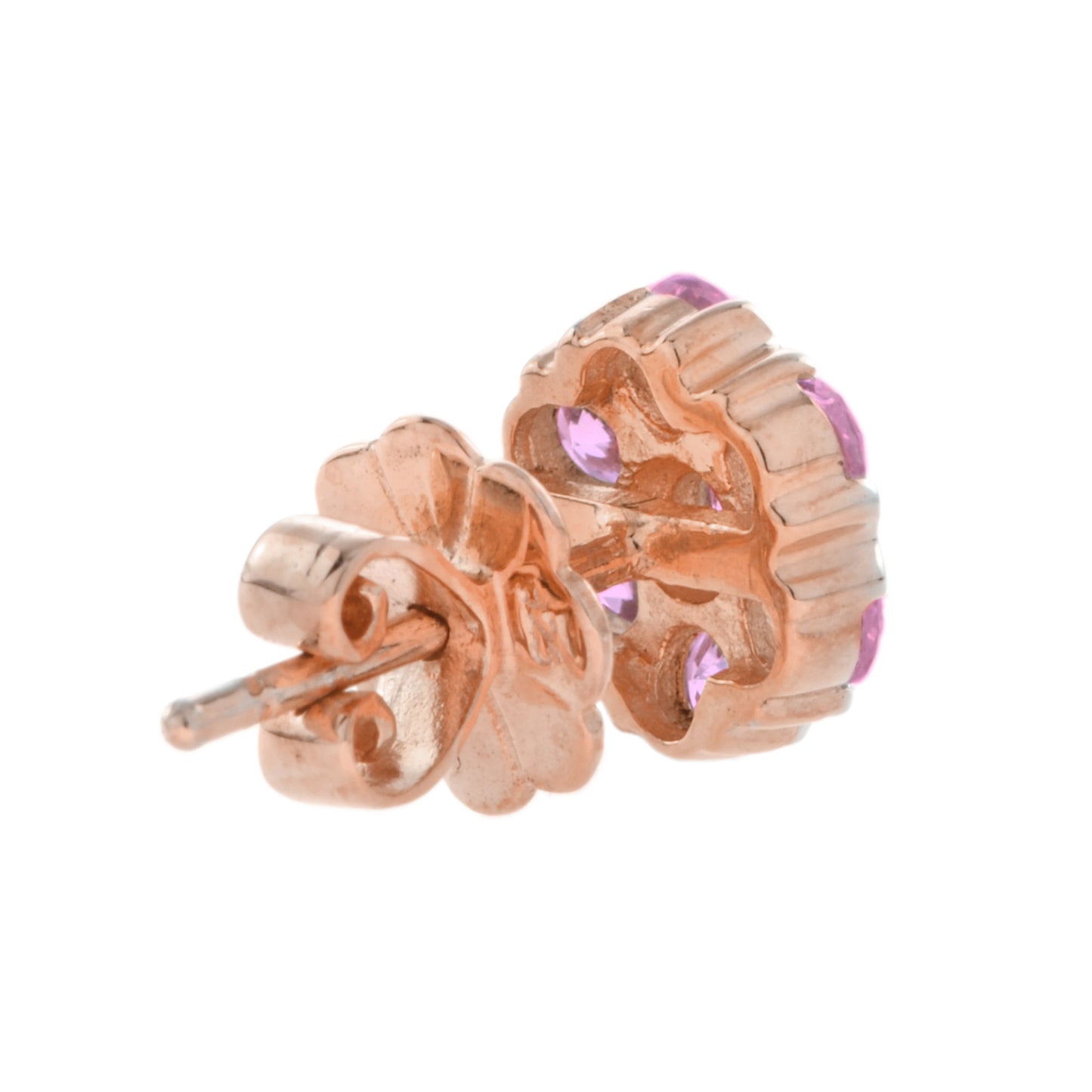 ruby & pink tourmaline floral flower cluster 14k rose gold stud earrings
