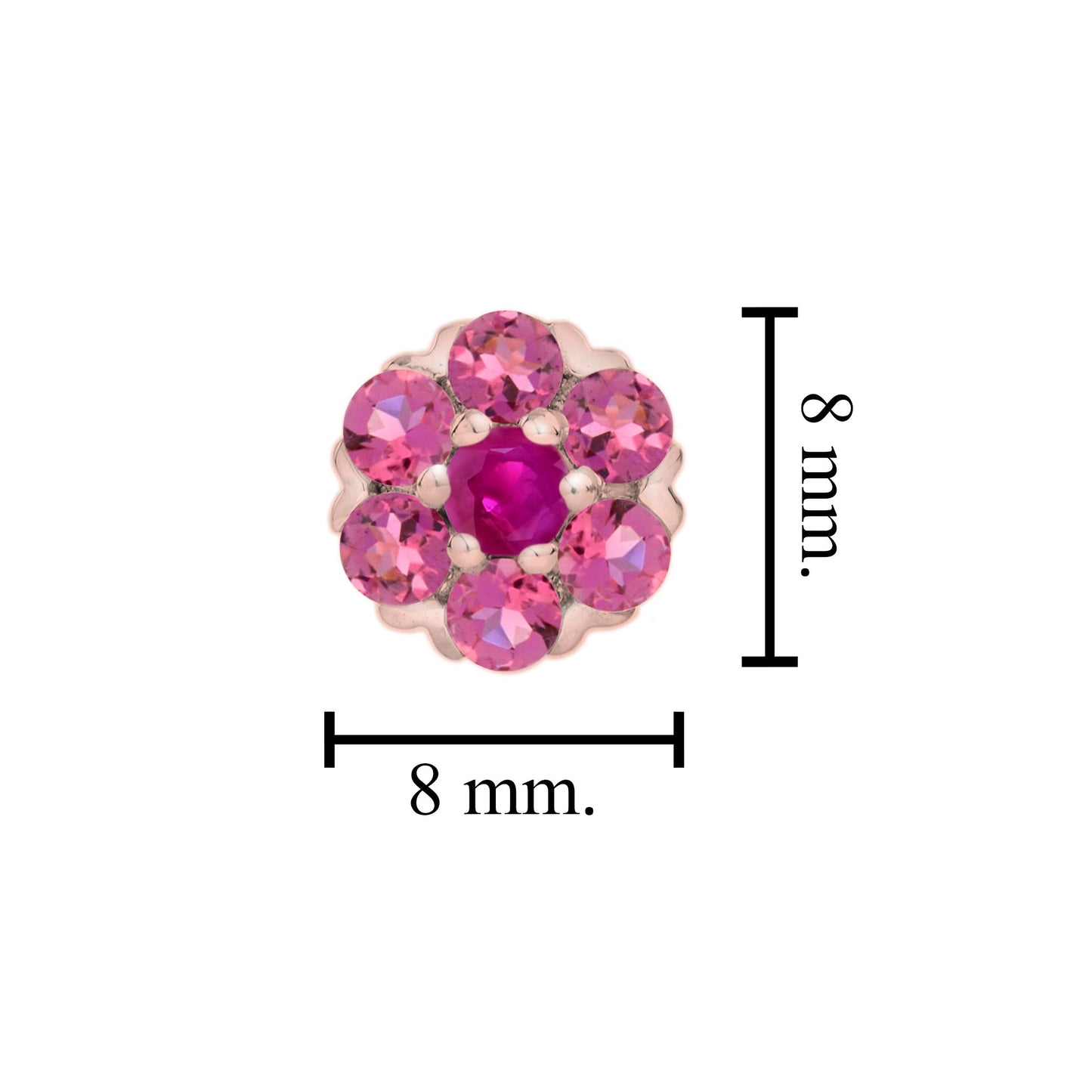 ruby & pink tourmaline floral flower cluster 14k rose gold stud earrings