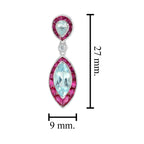 Blue Topaz Ruby & Diamond Marquise Shape Drop 14K White Gold Unique Earrings