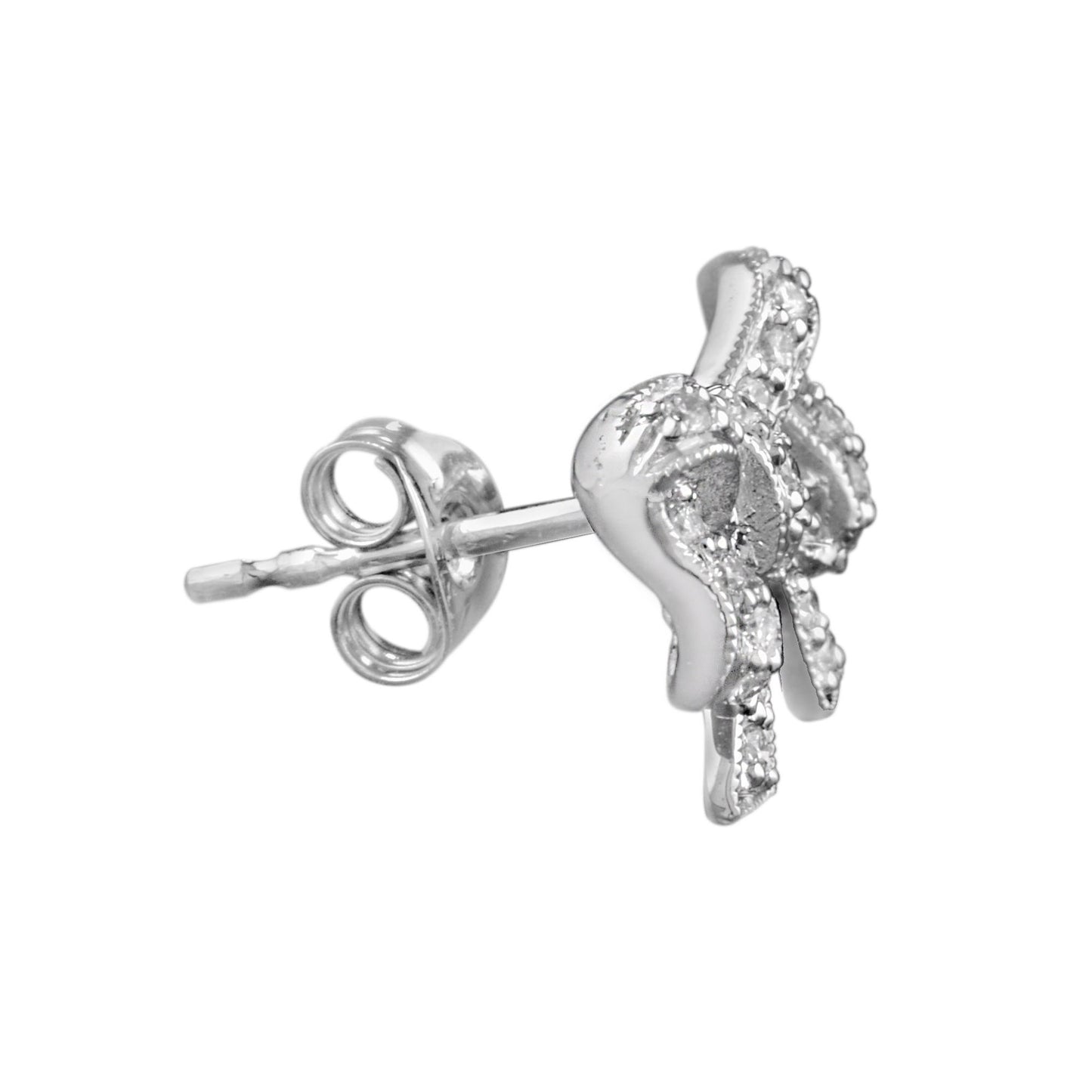 diamond vintage style bow 14k white gold stud earrings