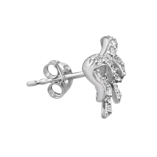 0.40 Ctw Vintage Style Diamond Bow 14K White Gold Stud Earrings