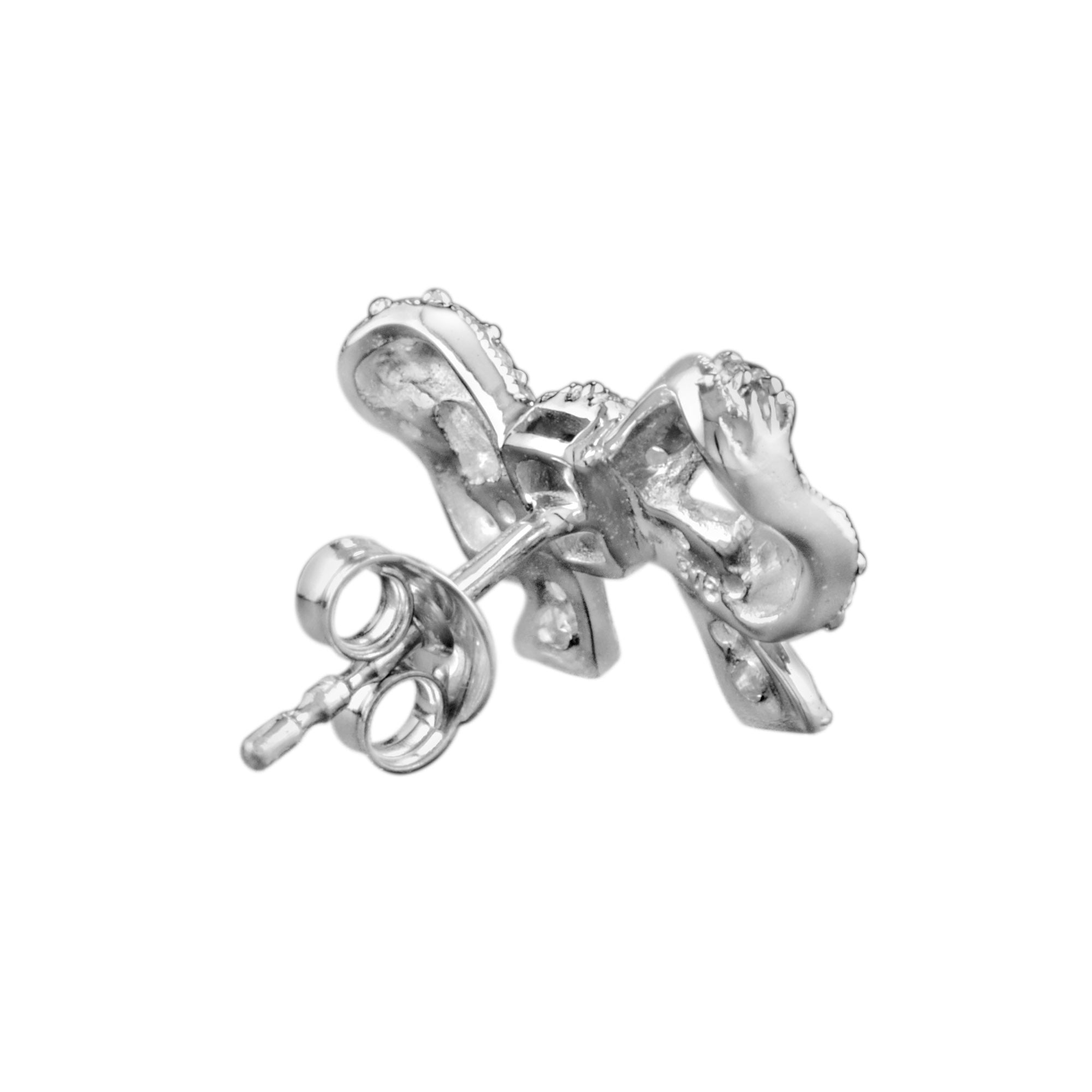 Diamond Vintage Style Bow 14K White Gold Stud Earrings