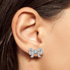 0.40 Ctw Vintage Style Diamond Bow 14K White Gold Stud Earrings