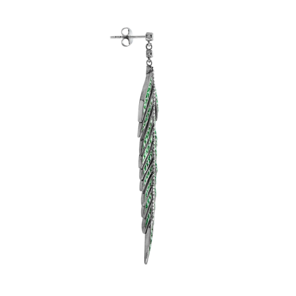 15.60 Ctw Vintage Style Emerald & Diamond 18K White Gold Drop Earrings