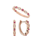 Ruby Diamond Vintage Style Band Ring Huggie Earrings Matching 14K Rose Gold Set