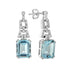 Emerald Cut Blue Topaz & Diamond Drop 14K White Gold Dangle Earrings