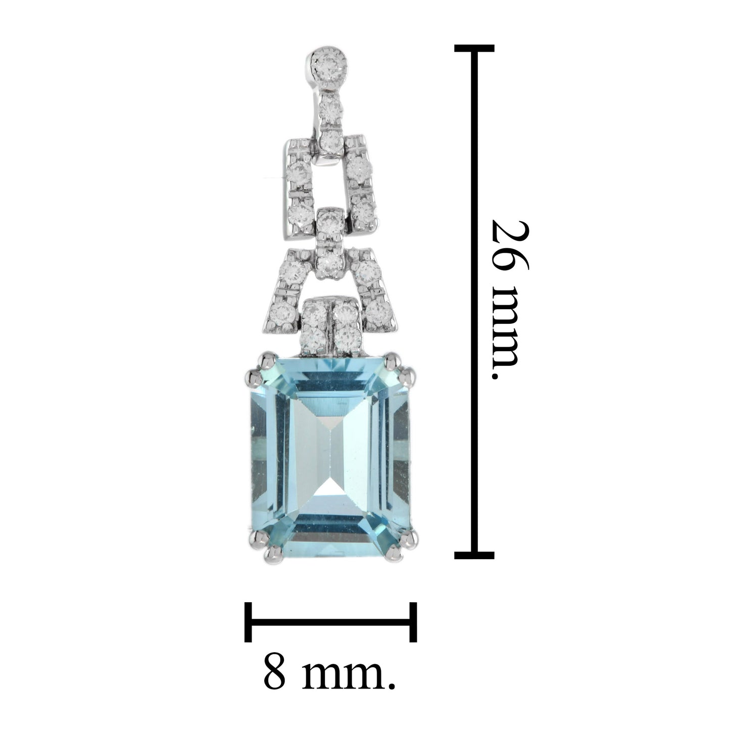 emerald cut blue topaz & diamond drop 14k white gold dangle earrings