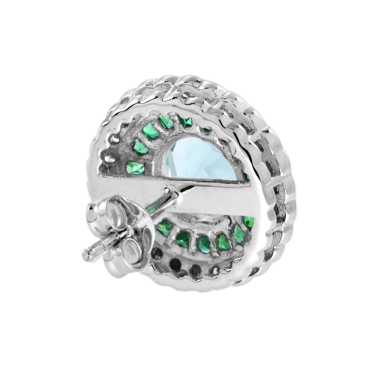 aquamarine emerald diamond art deco style stud white gold earrings