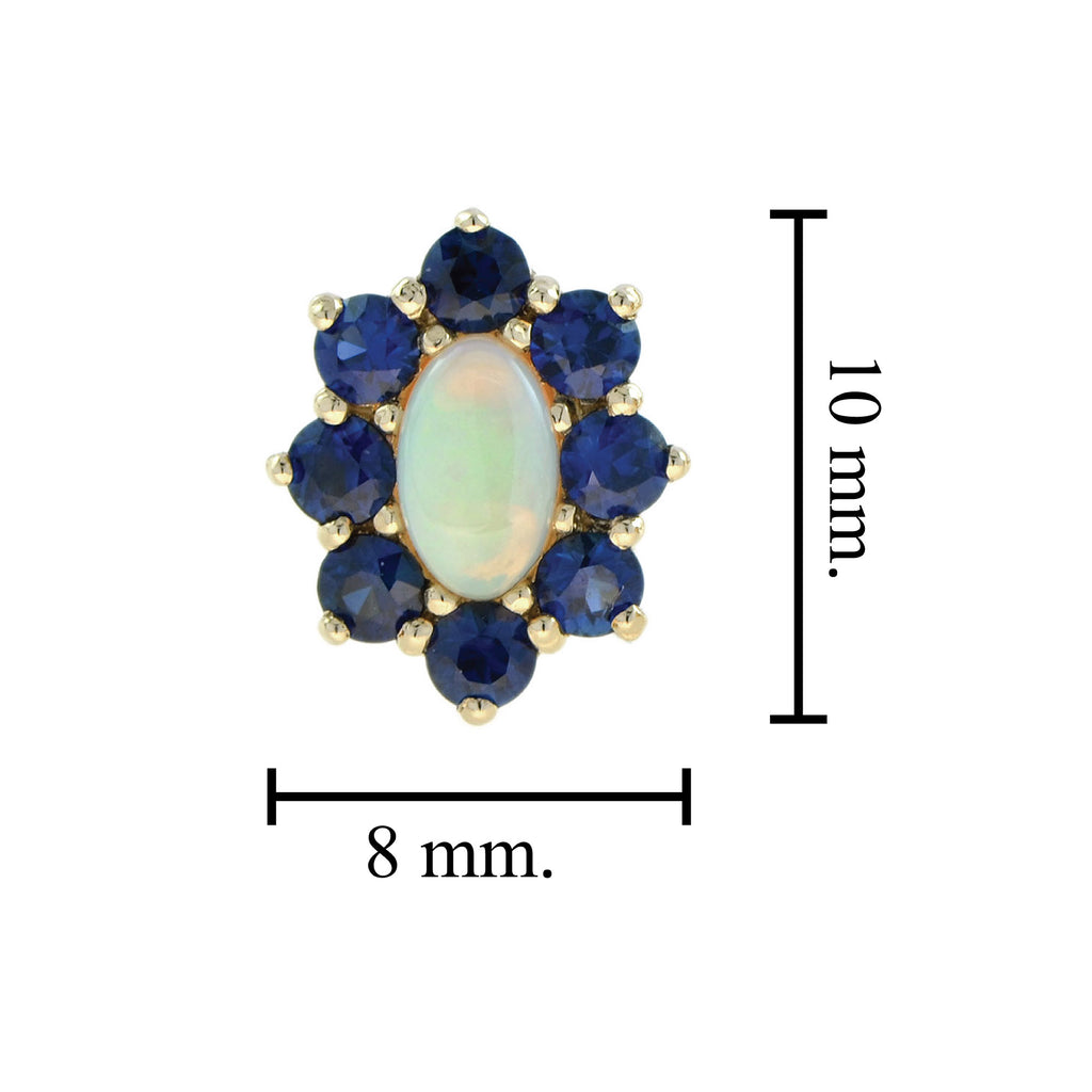 Opal Blue Sapphire Vintage Style Floral Stud 14K Yellow Gold Earrings