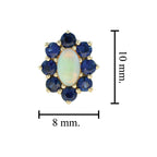 Opal Blue Sapphire Vintage Style Floral Stud 14K Yellow Gold Earrings