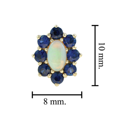 Opal Blue Sapphire Vintage Style Floral Stud 14K Yellow Gold Earrings