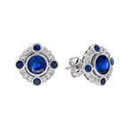 2.60 ctw Art Deco Style Blue Sapphire & Diamond 14K White Gold Target Stud Earrings