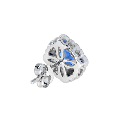 Blue Sapphire &amp; Diamond Art Deco Style Target Stud 14K White Gold Earrings