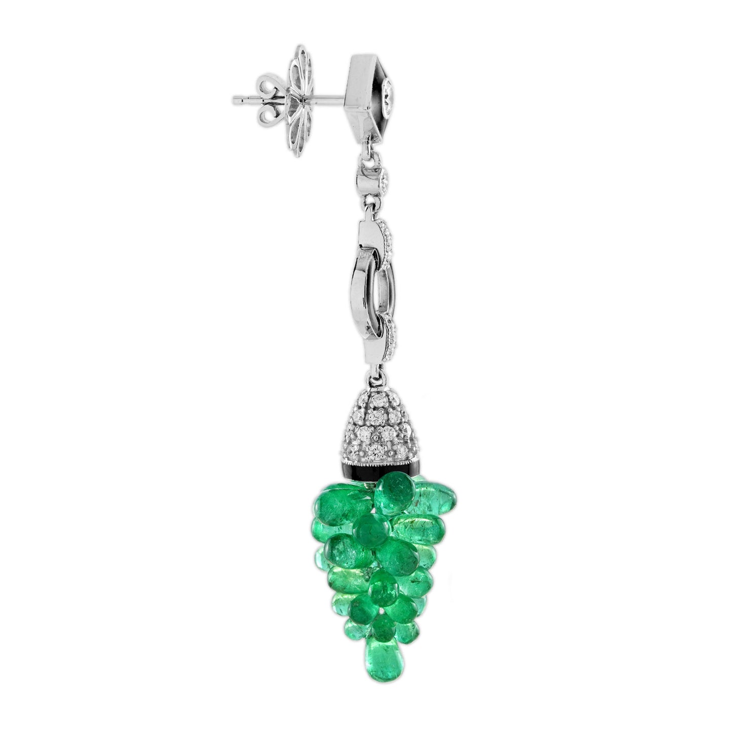 18.80 ct. green emerald & diamond enamel grape shape drop white gold earrings