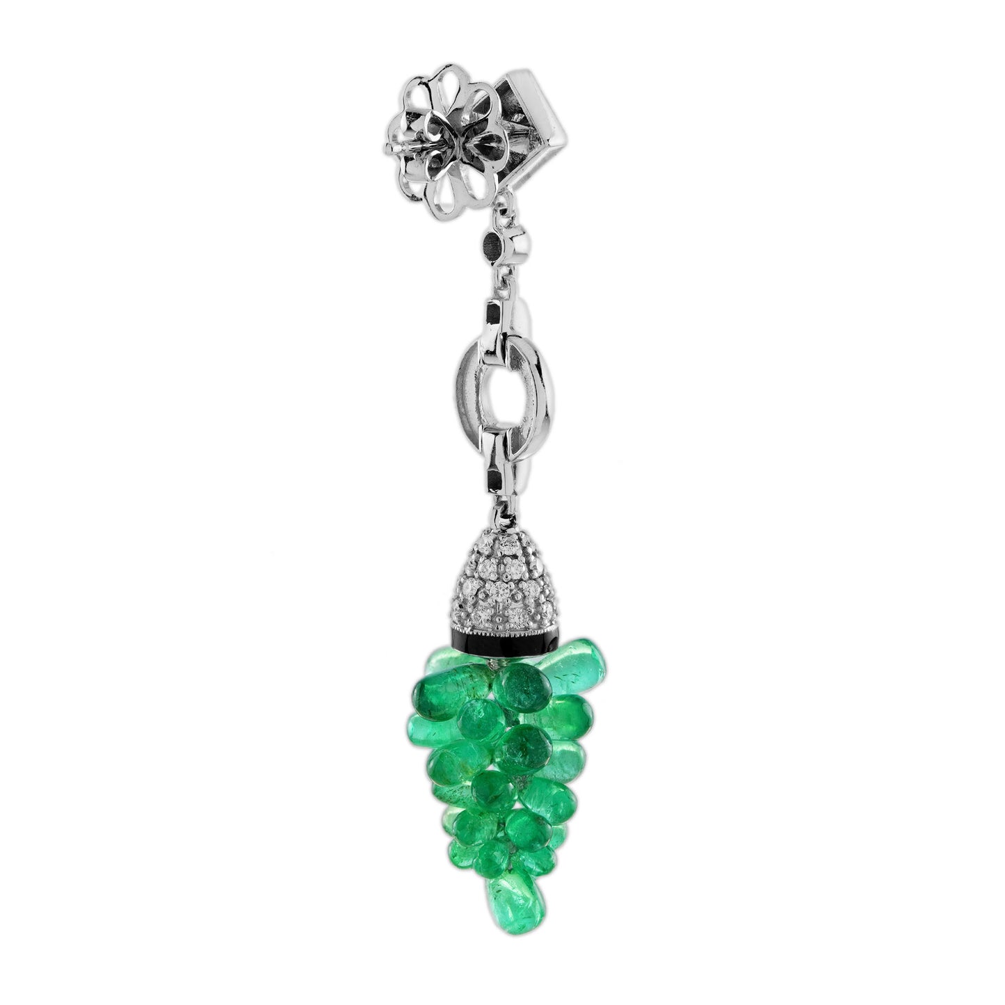 18.80 ct. green emerald & diamond enamel grape shape drop white gold earrings