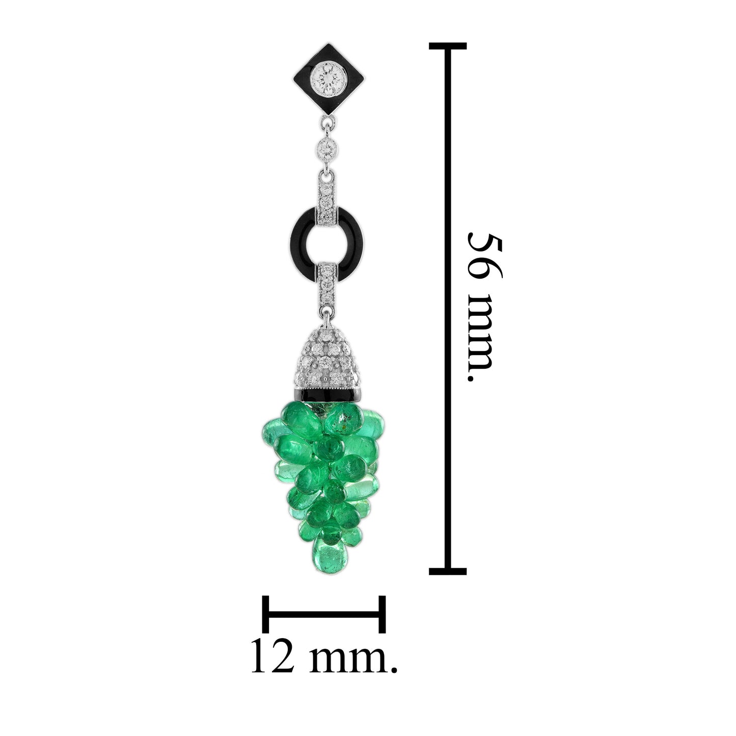 18.80 ct. green emerald & diamond enamel grape shape drop white gold earrings