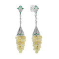 White Yellow Opal Grape & Diamond Green Emerald Vintage Style Drop Gold Earrings