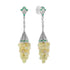 White Yellow Opal Grape & Diamond Green Emerald Vintage Style Drop Gold Earrings