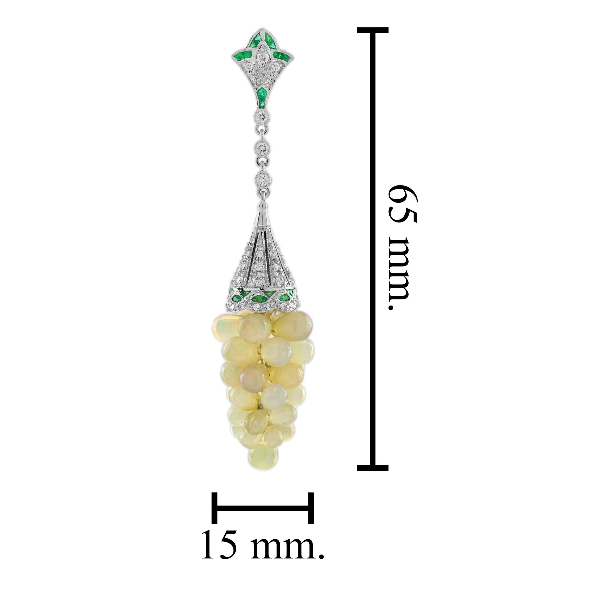 White Yellow Opal Grape & Diamond Green Emerald Vintage Style Drop Gold Earrings