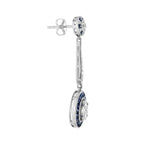 Diamond & Blue Sapphire Vintage Inspired Art Deco Style Drop White Gold Earrings