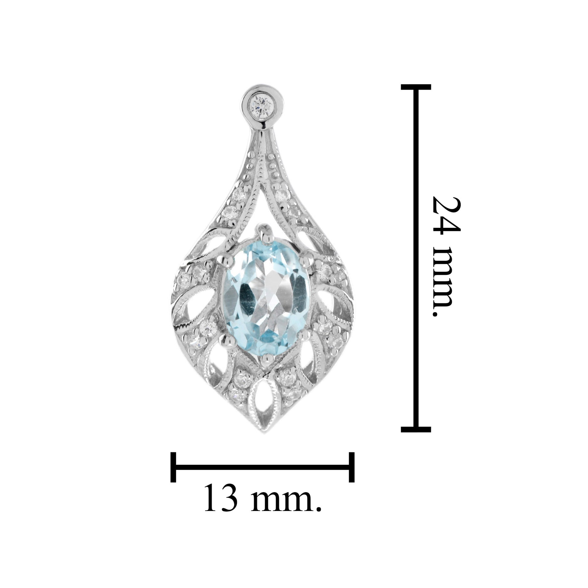 Blue Topaz & Diamond Open Work Frame Art Deco Style Drop White Gold Earrings