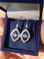 Diamond & French Cut Blue Sapphire Art Deco Inspired Drop White Gold Earrings
