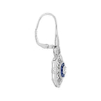 Diamond & Sapphire Art Deco Style Ring Earrings White Gold Jewelry Set