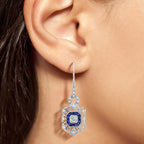 Diamond Sapphire Vintage Inspired Art Deco Style Openwork Drop White Earrings