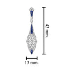 Art Deco Style Diamond & Blue Sapphire Drop 14K White Gold Drop Earrings