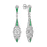 Art Deco Style Diamond & Emerald Drop 14K White Gold Dangle Earrings